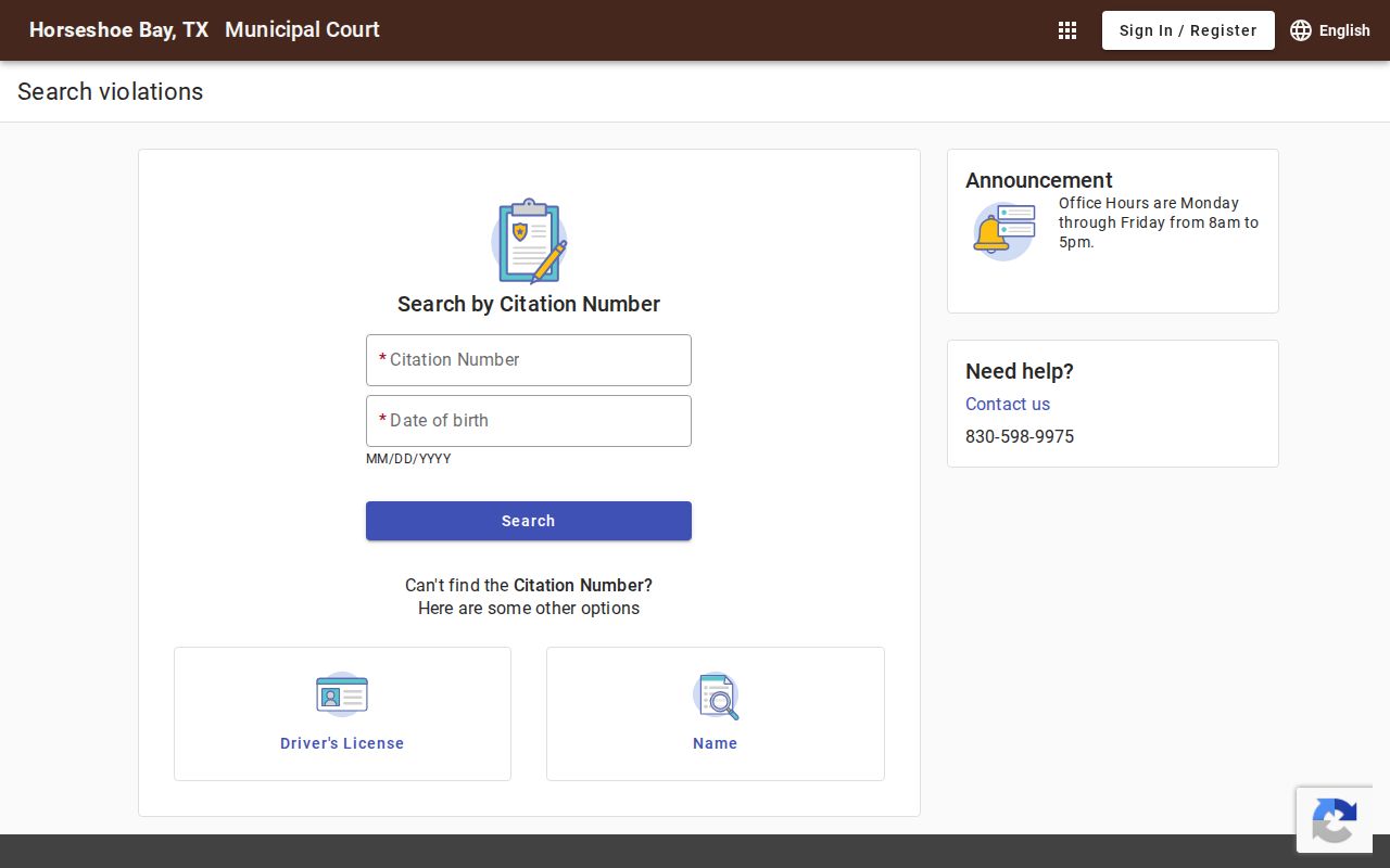 Horseshoe Bay court records citation search portal