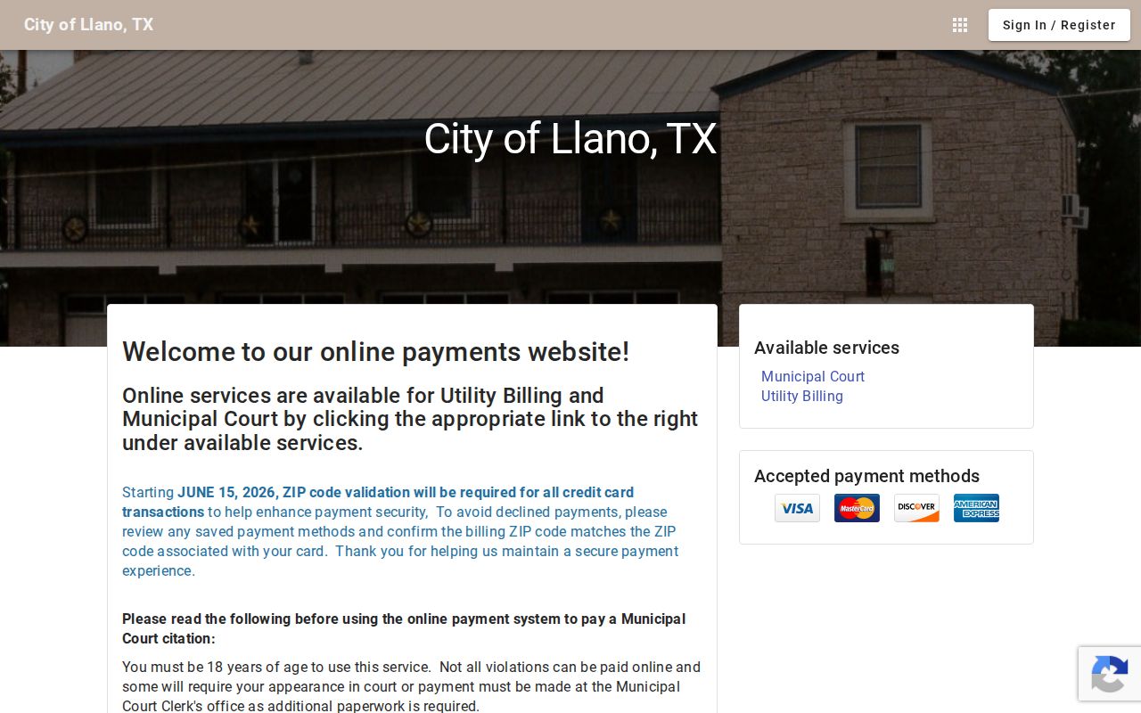 City of Llano municipal citation payment portal