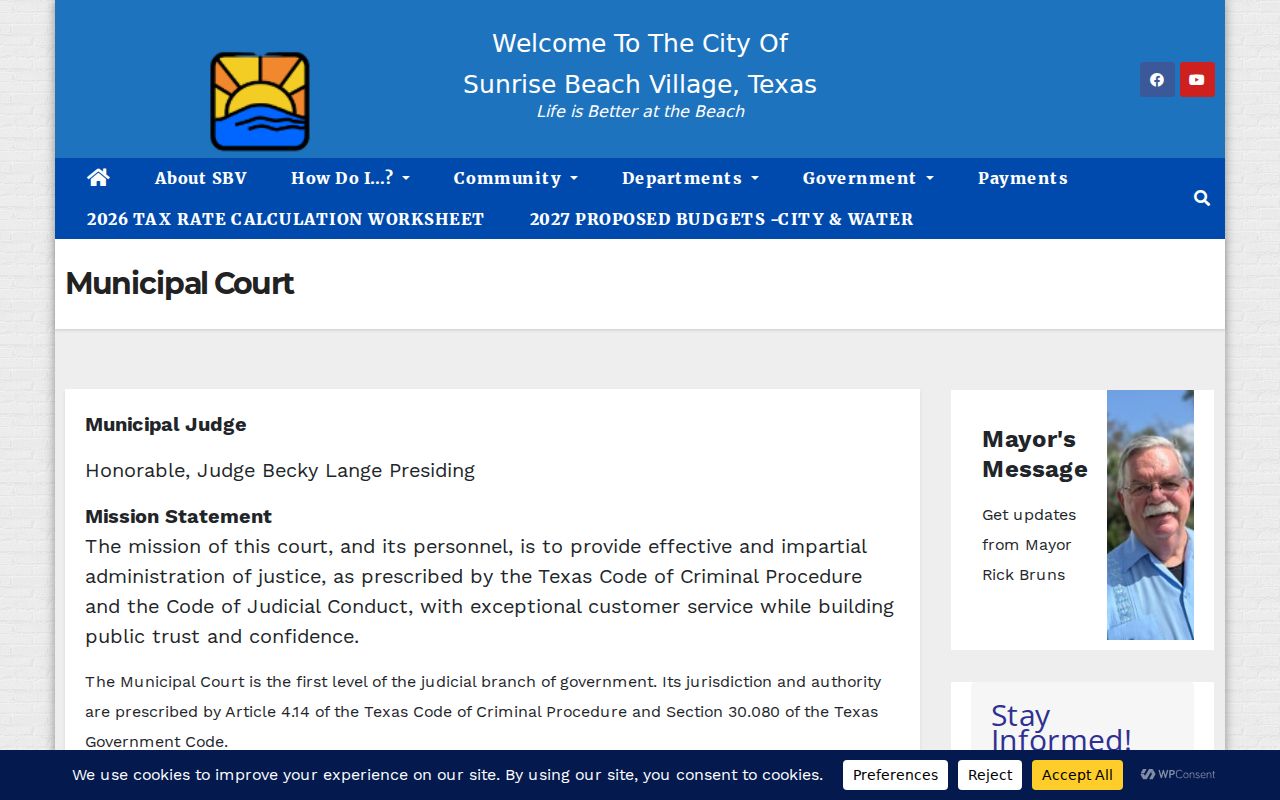 Sunrise Beach Village Municipal Court records page