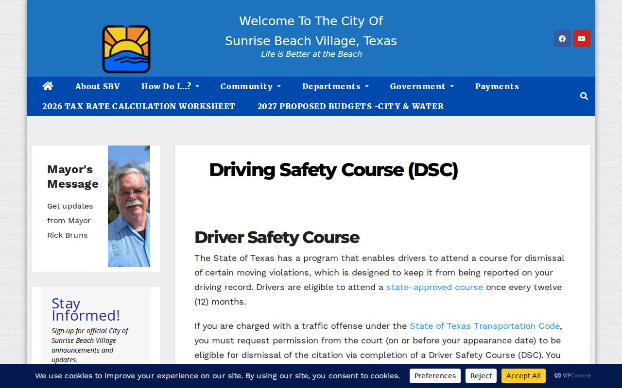 Sunrise Beach driver safety course requirements for a traffic case