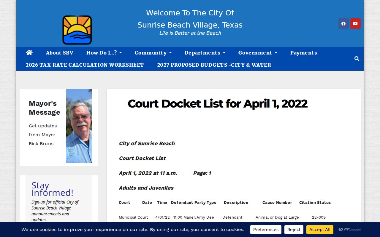 Archived Sunrise Beach municipal court docket post